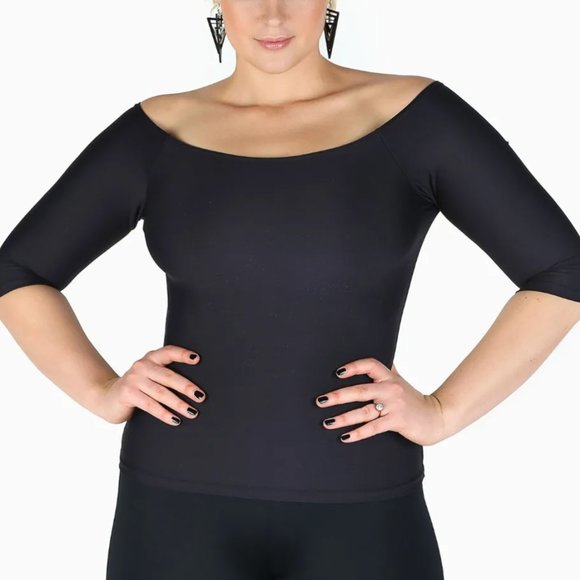 Blackmilk Tops - BlackMilk Matte 3/4 Sleeve Off the Shoulder Top Limited